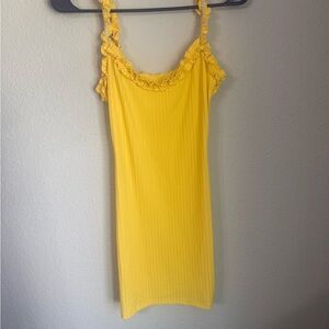 SHEIN Bright Yellow Ribbed Ruffle Strap Slip Dress